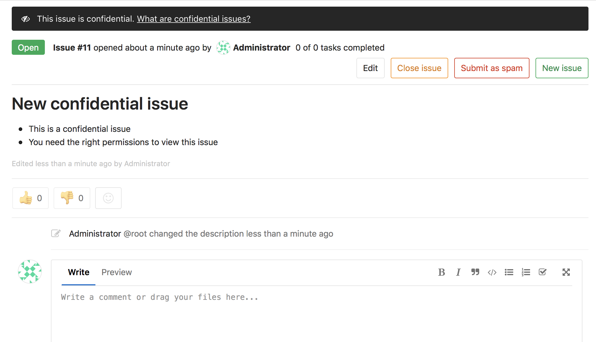 Confidential issue page